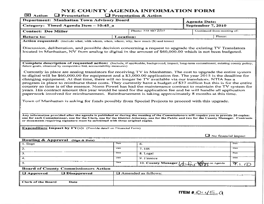 Nye County Agenda Information Form