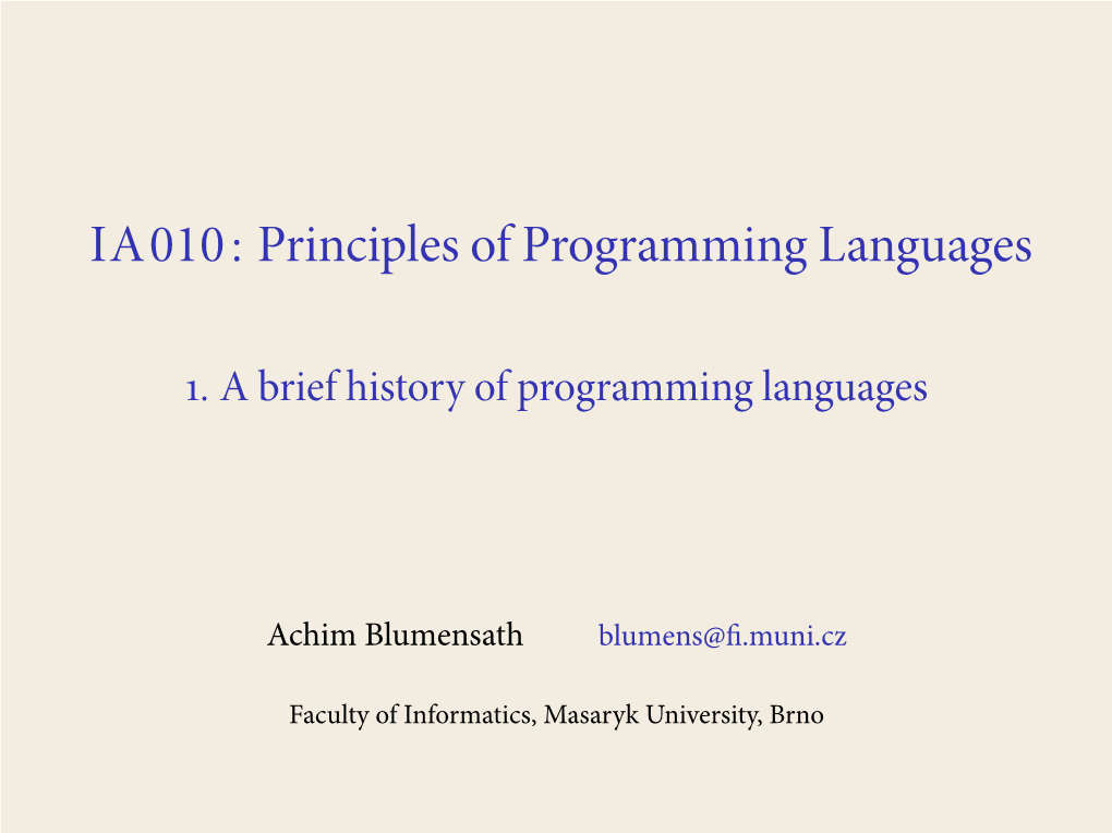 IA: Principles of Programming Languages