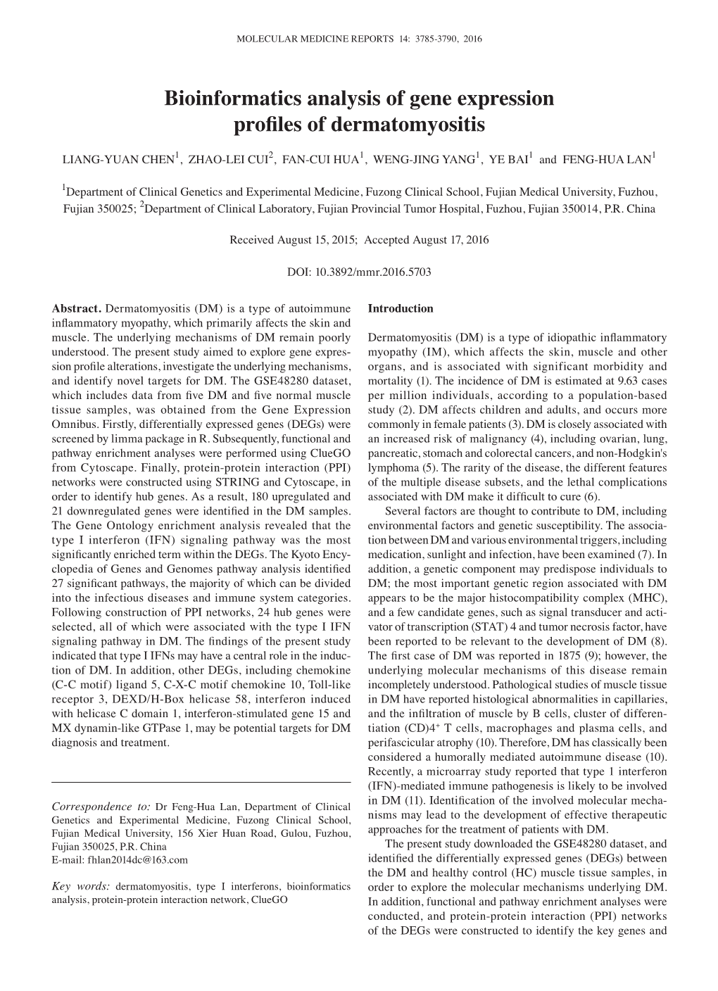 Bioinformatics Analysis of Gene Expression Profiles of Dermatomyositis