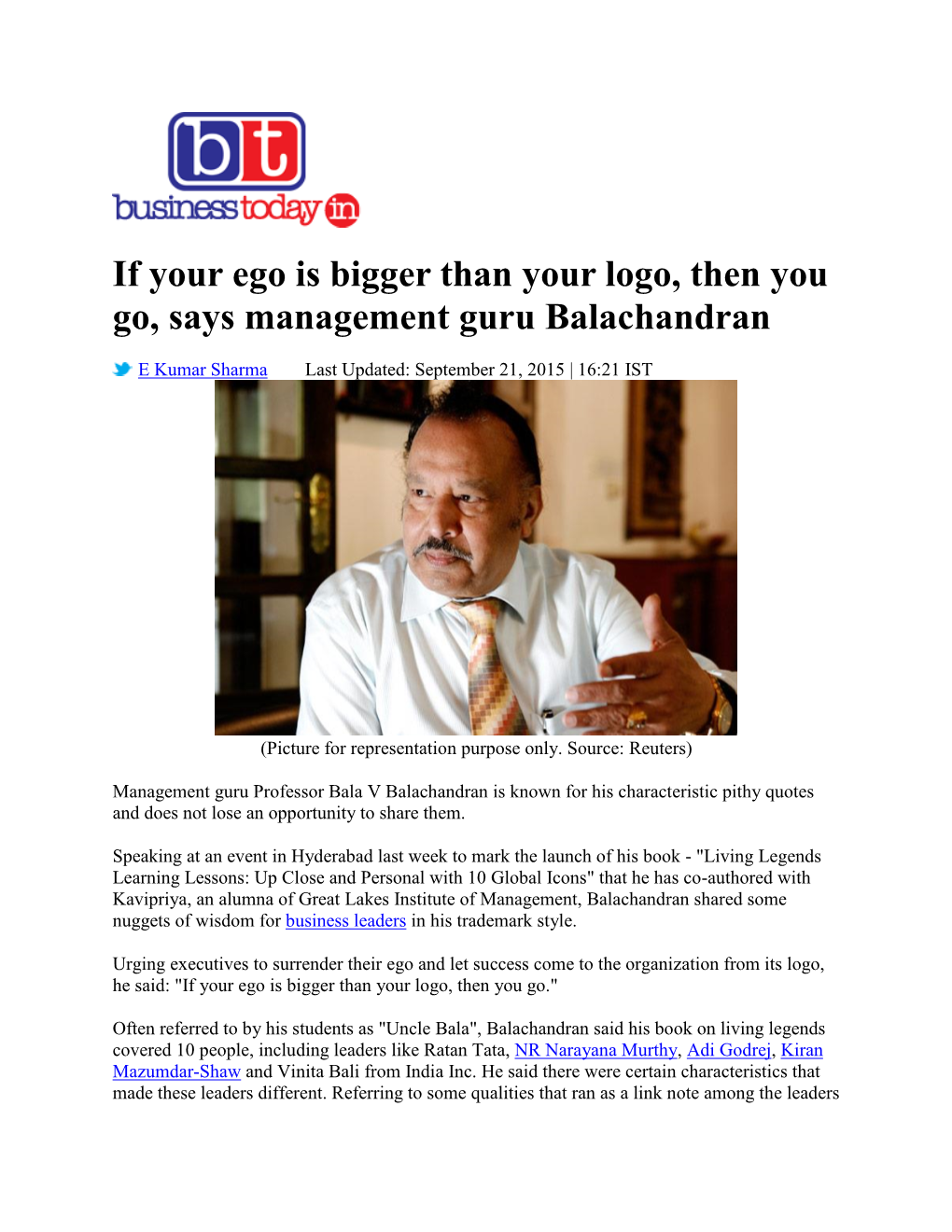 If Your Ego Is Bigger Than Your Logo, Then You Go, Says Management Guru Balachandran