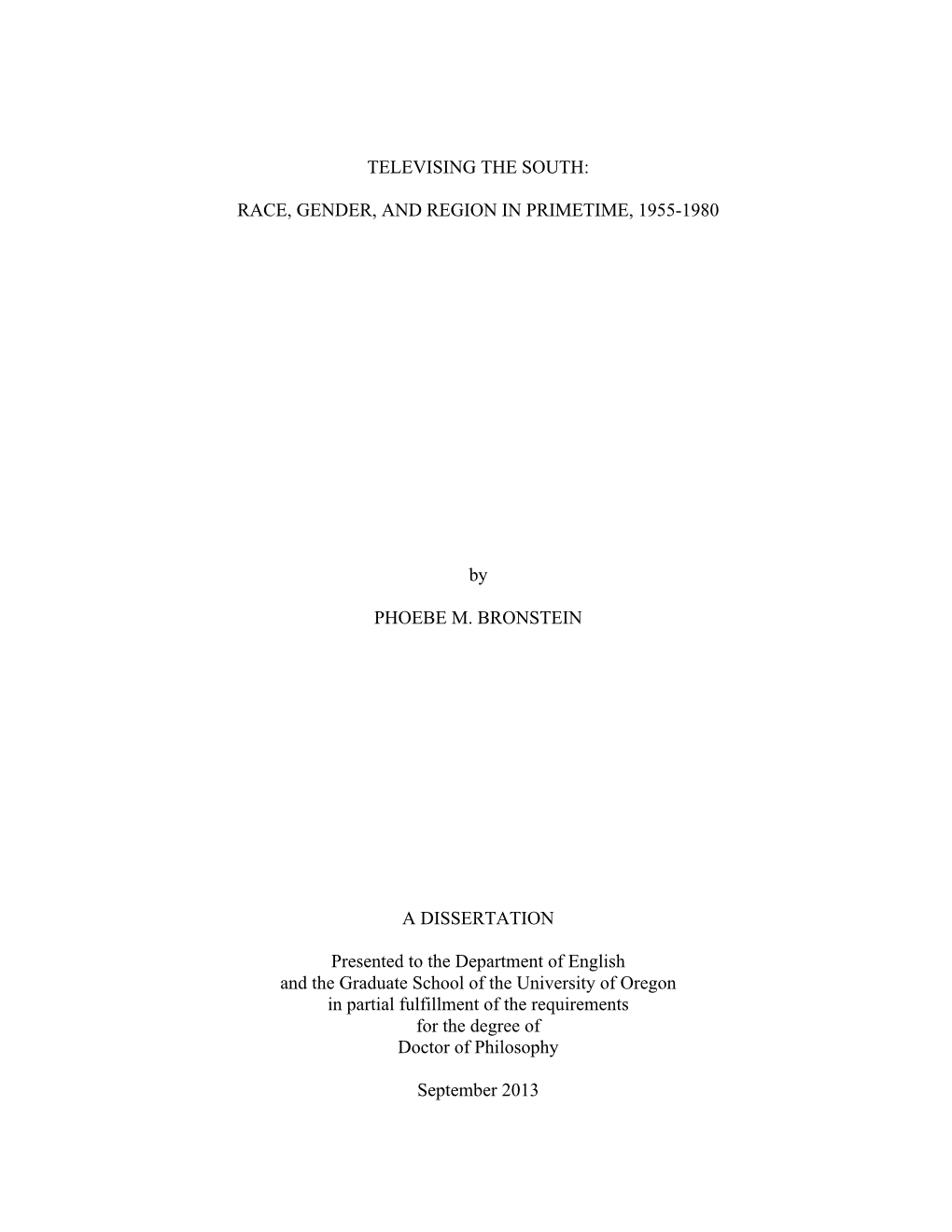 Televising the South: Race, Gender, and Region in Primetime, 1955-1980