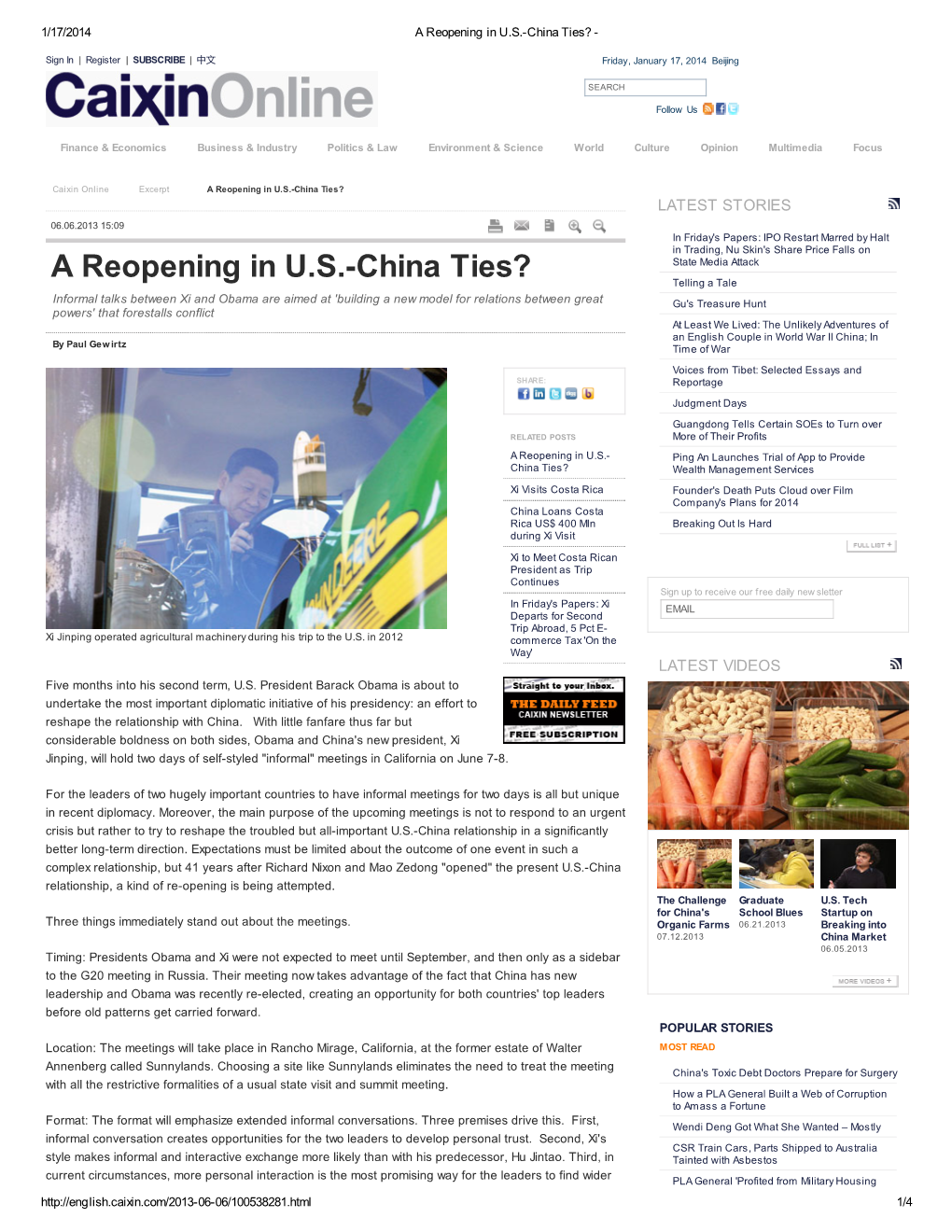 A Reopening in U.S.-China Ties?