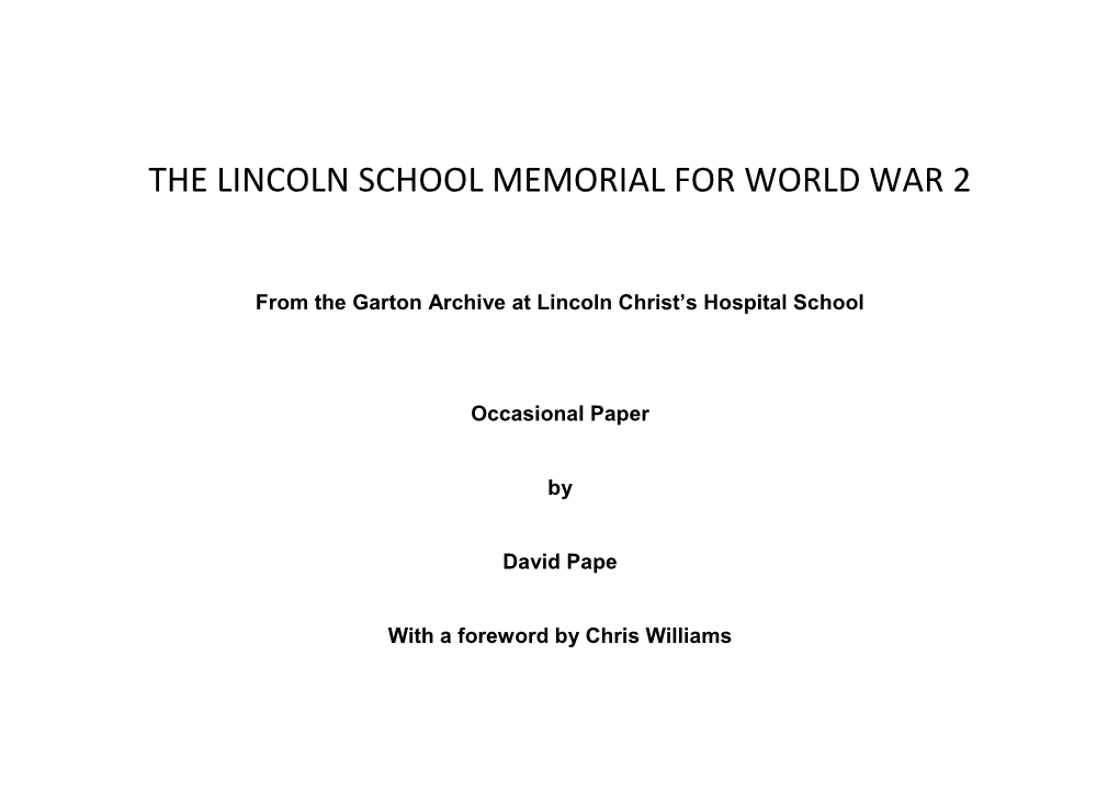 The Lincoln School Memorial for World War 2