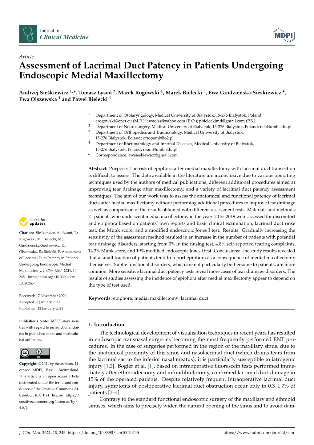 Assessment of Lacrimal Duct Patency in Patients Undergoing Endoscopic Medial Maxillectomy