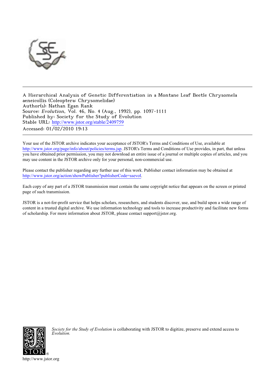 Hierarchical Analysis of Genetic Differentiation