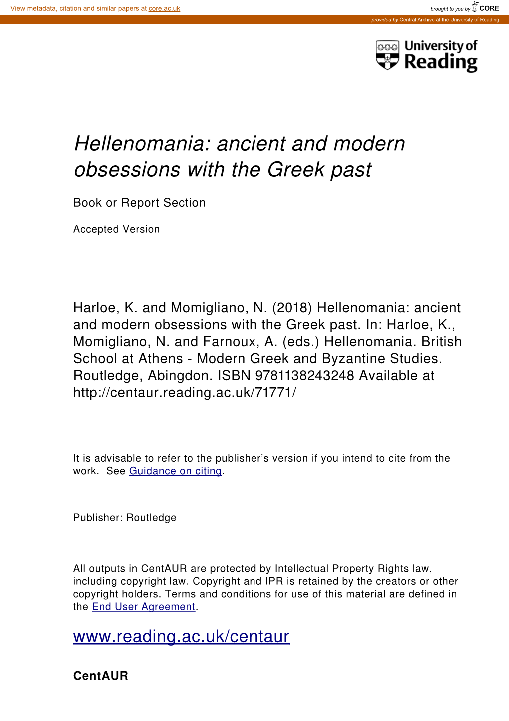 Hellenomania: Ancient and Modern Obsessions with the Greek Past