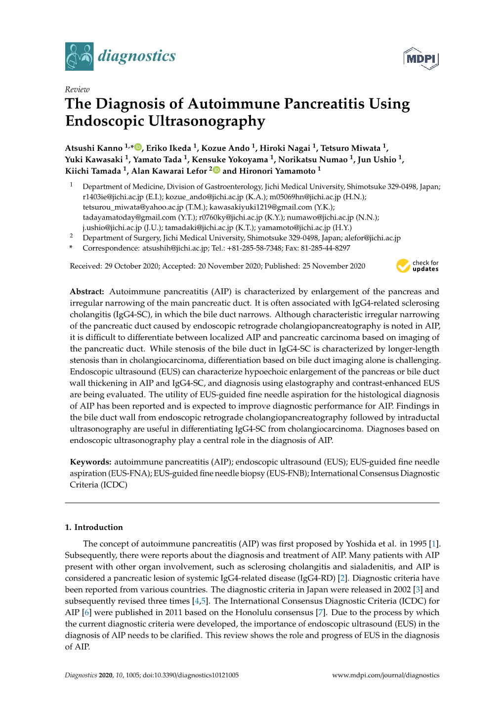 The Diagnosis of Autoimmune Pancreatitis Using Endoscopic Ultrasonography