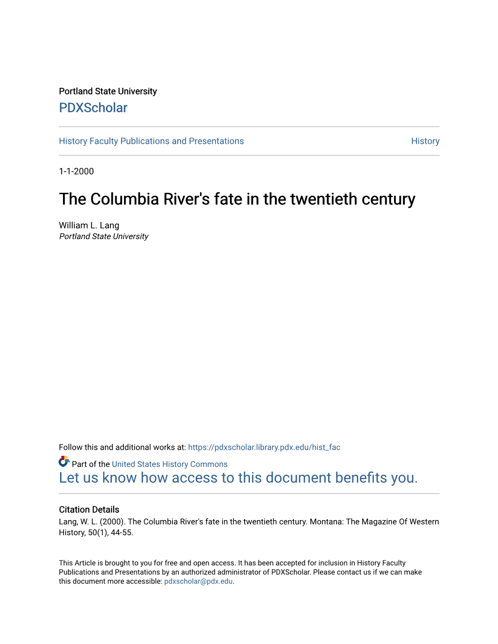 The Columbia River's Fate in the Twentieth Century