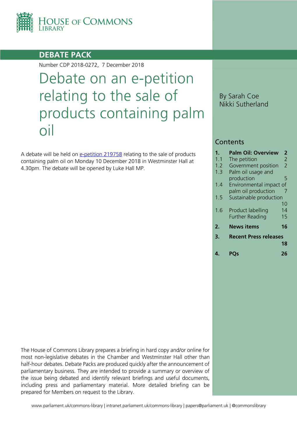 Debate on an E-Petition Relating to the Sale of Products Containing Palm Oil 3