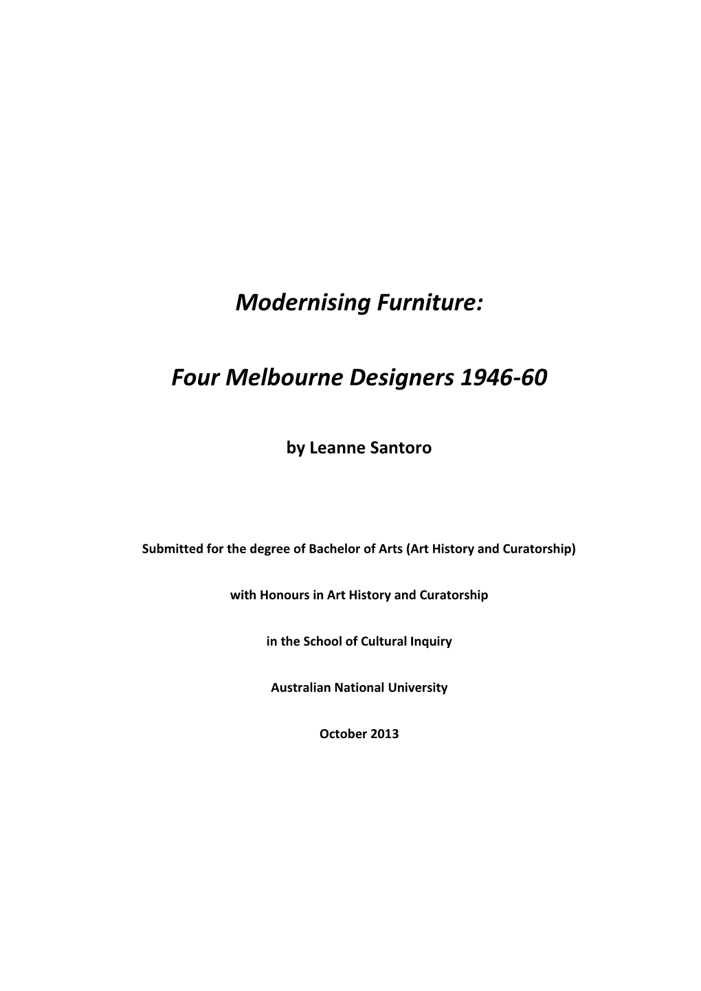Modernising Furniture: Four Melbourne Designers 1946-60
