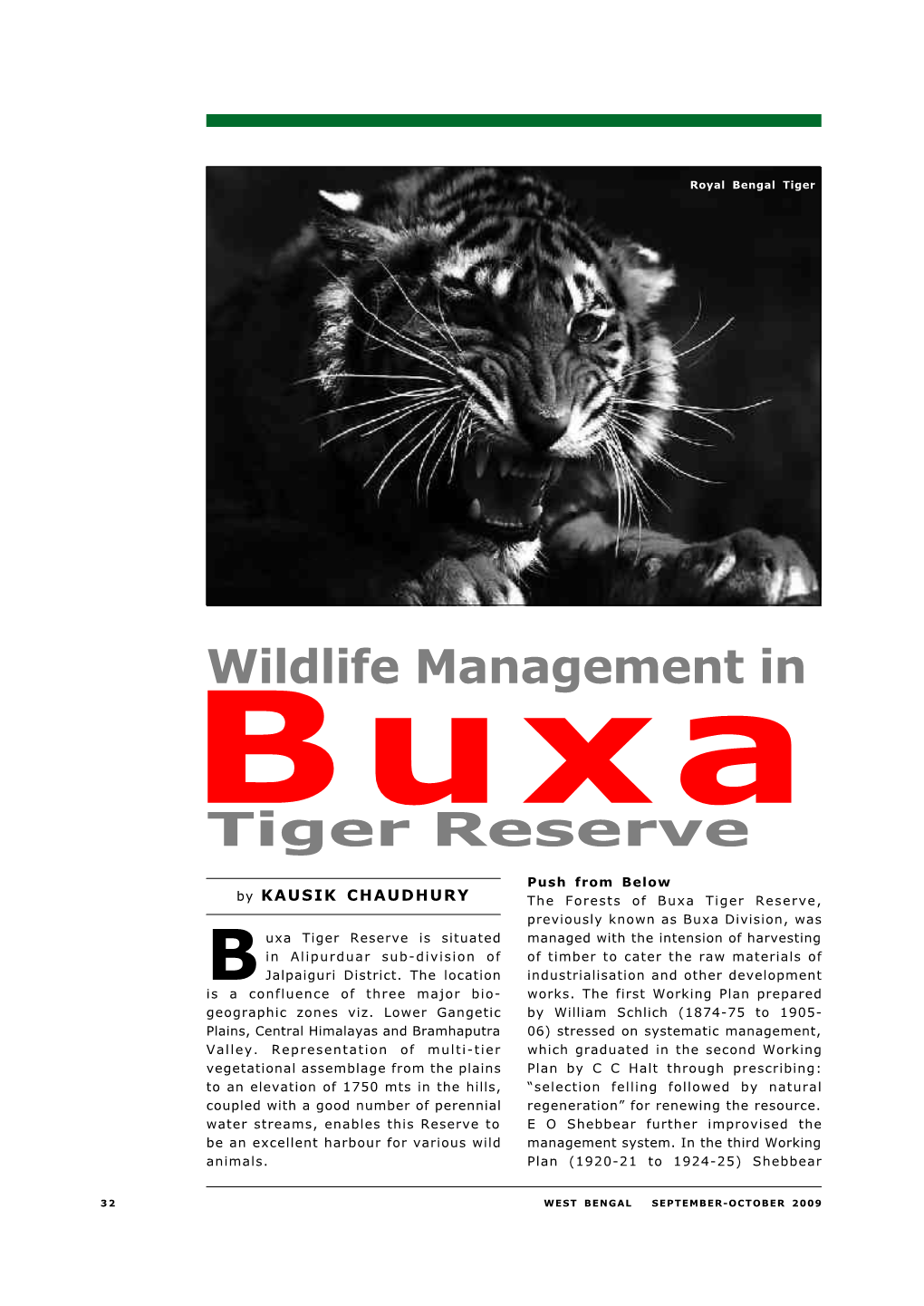 Buxa Tiger Reserve Wildlife Management In