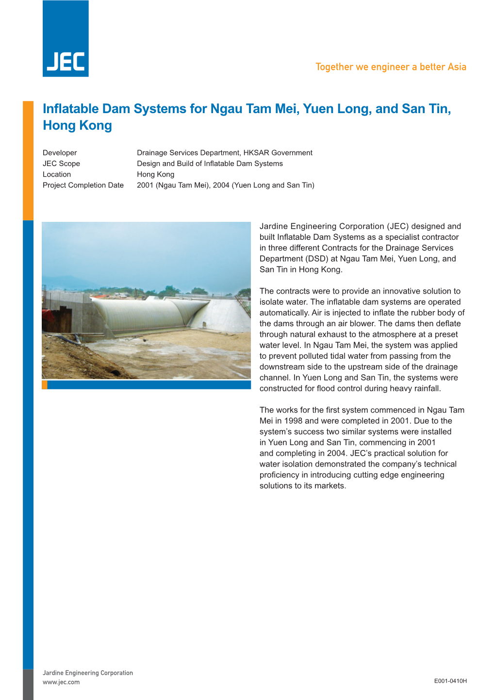 Inflatable Dam Systems for Ngau Tam Mei, Yuen Long, and San Tin, Hong Kong