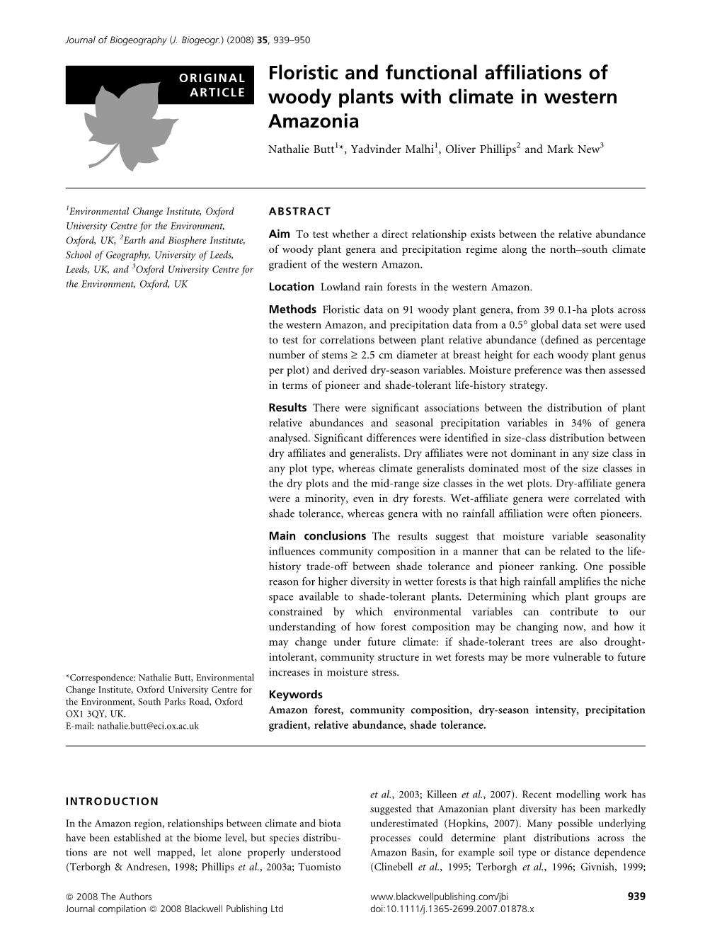 Floristic and Functional Affiliations of Woody Plants with Climate In