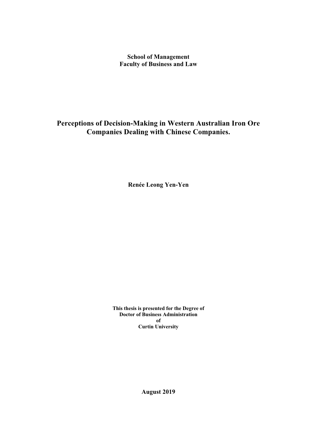 Perceptions of Decision-Making in Western Australian Iron Ore Companies Dealing with Chinese Companies