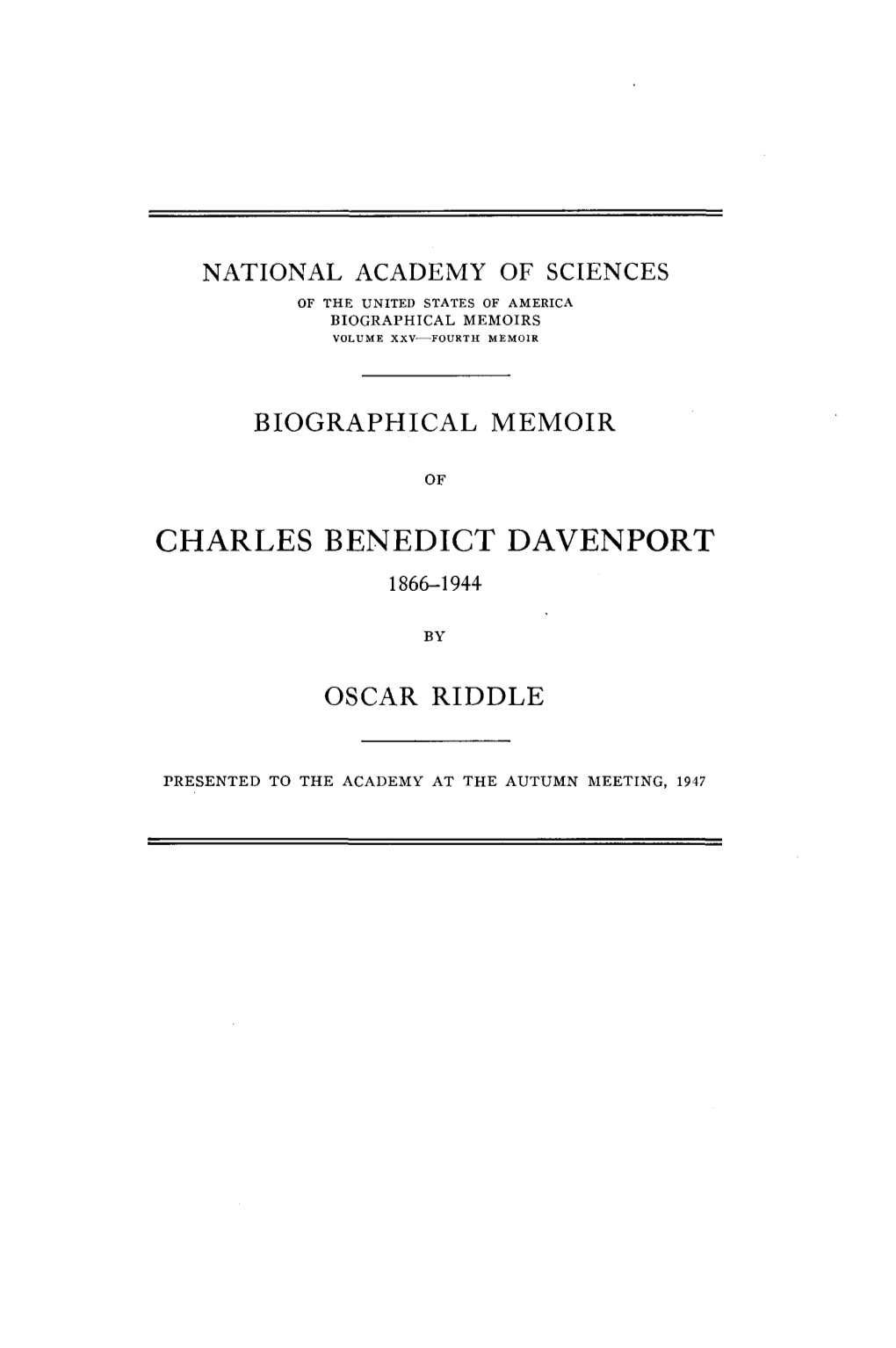 Charles Benedict Davenport 1866-1944