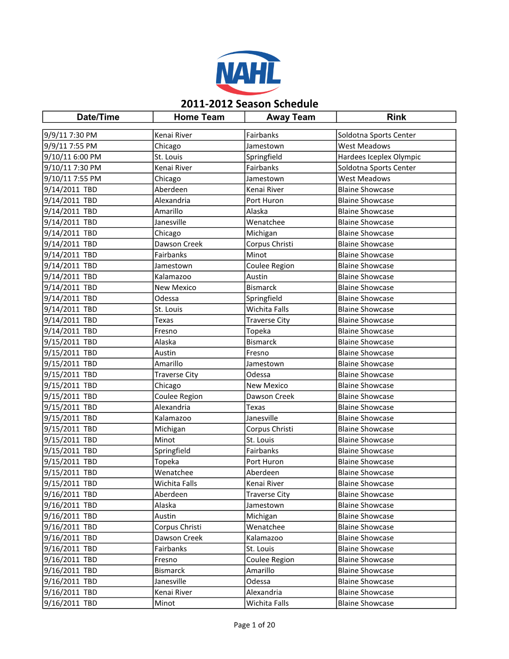2011-2012 Season Schedule Date/Time Home Team Away Team Rink