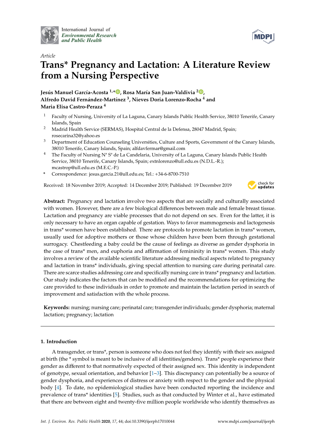 Trans* Pregnancy and Lactation: a Literature Review from a Nursing Perspective