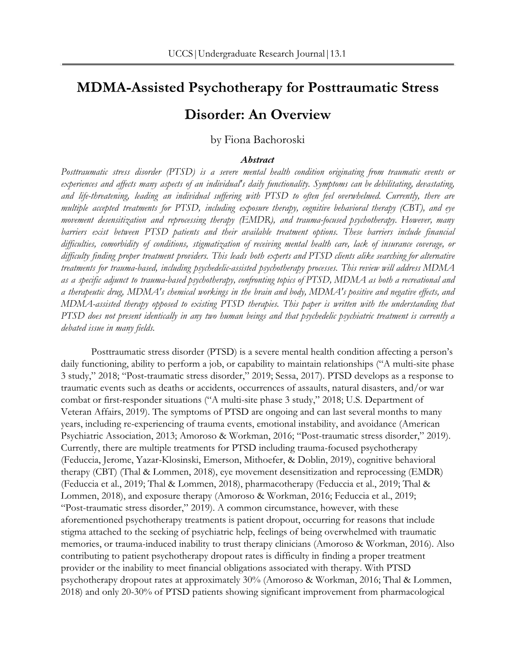MDMA-Assisted Psychotherapy for Posttraumatic Stress Disorder: an Overview