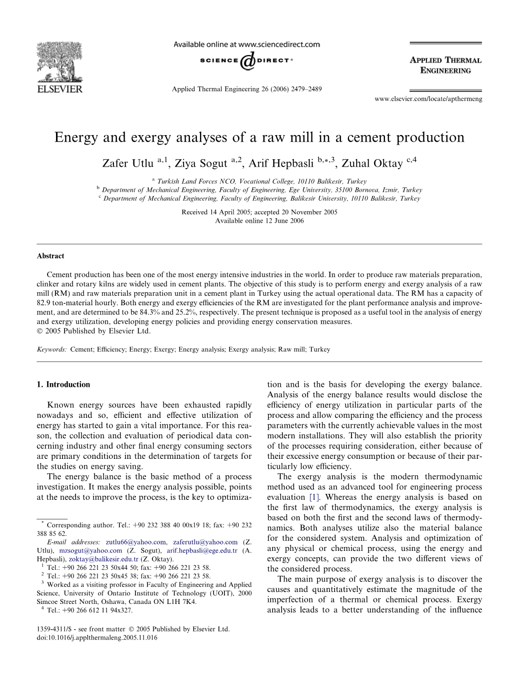 Energy and Exergy Analyses of a Raw Mill in a Cement Production