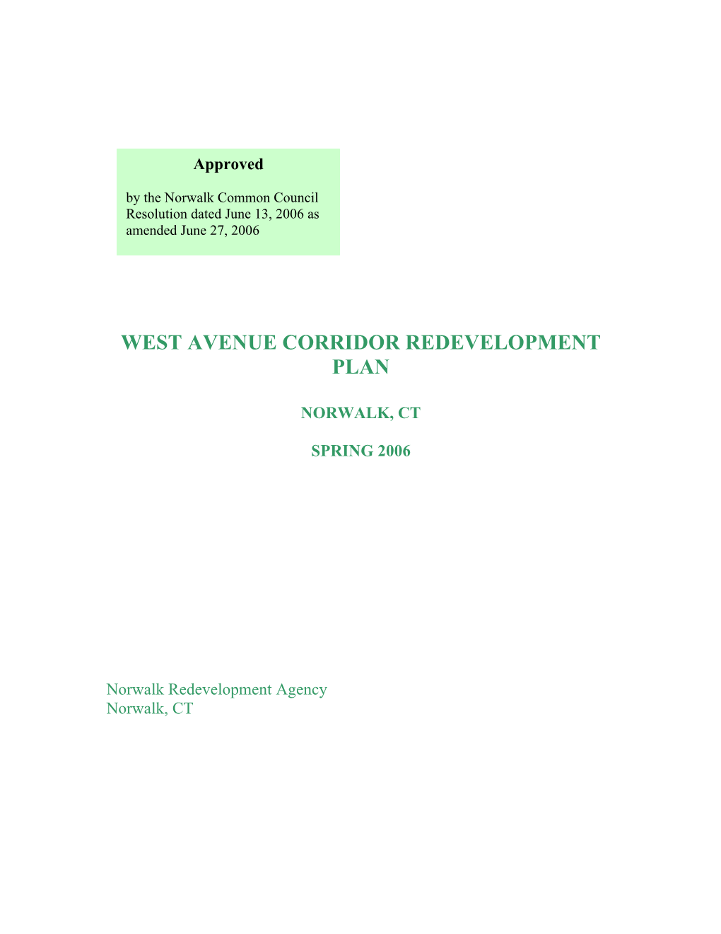 West Avenue Corridor Redevelopment Plan