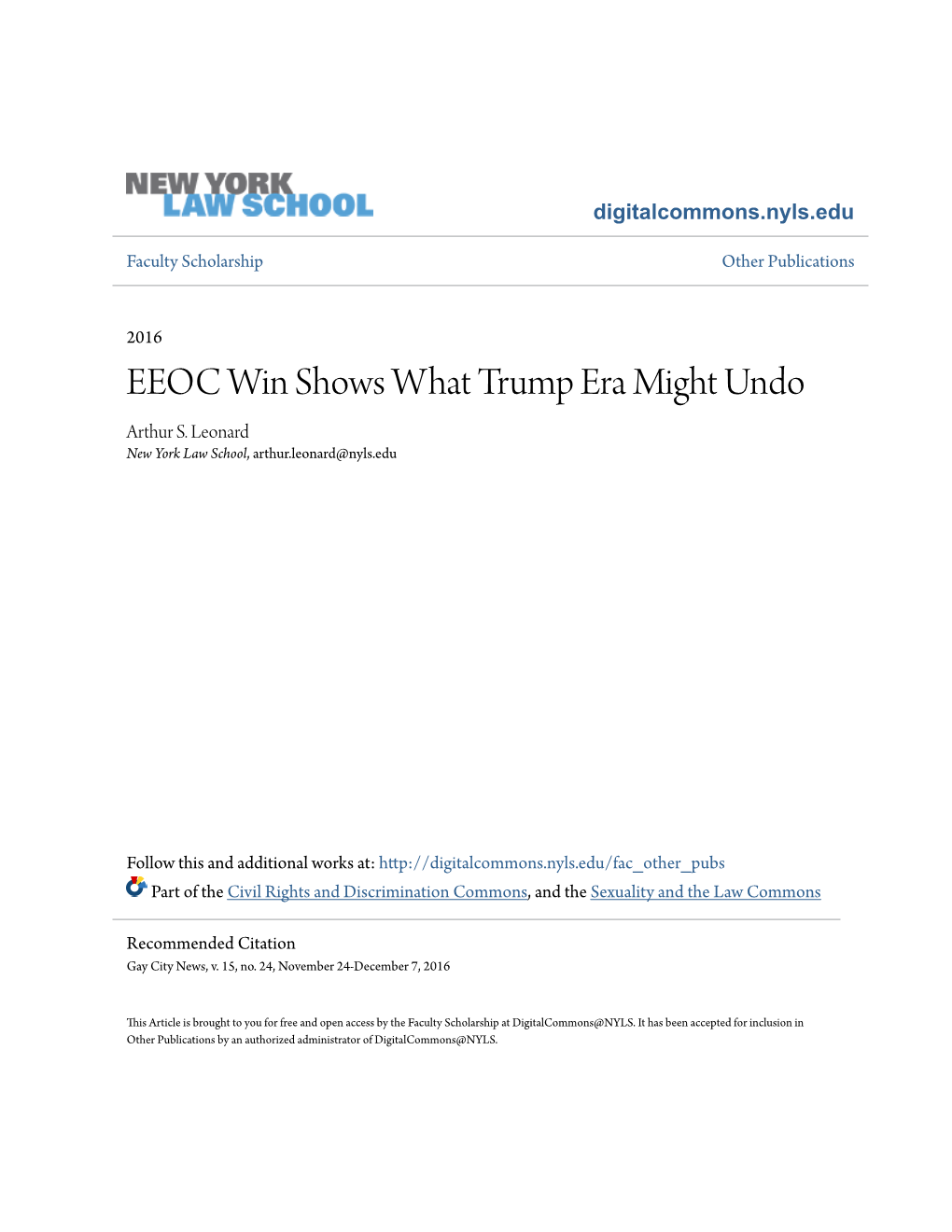 EEOC Win Shows What Trump Era Might Undo Arthur S