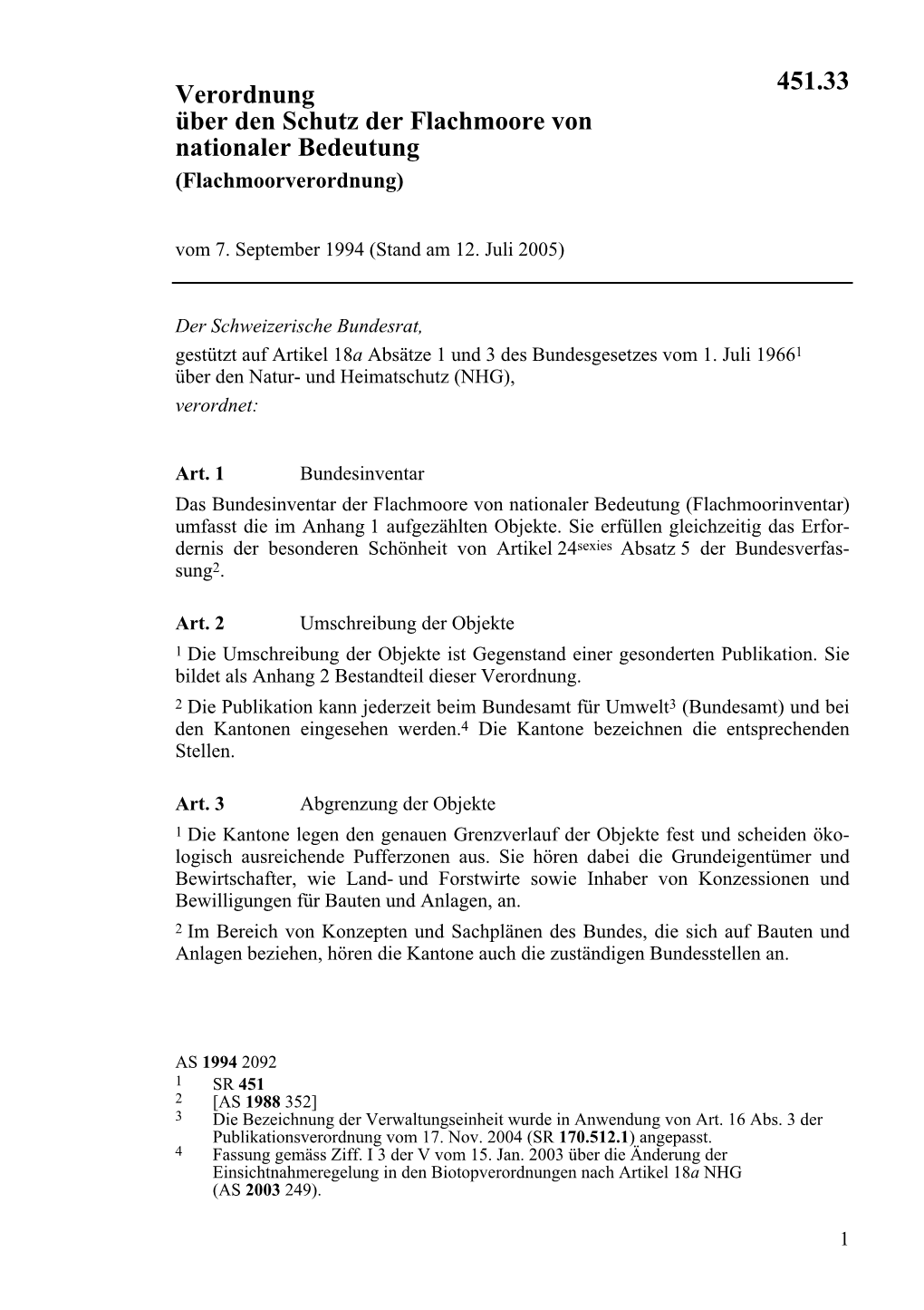 Verordnung Über Den Schutz Der Flachmoore Von Nationaler Bedeutung 451.33