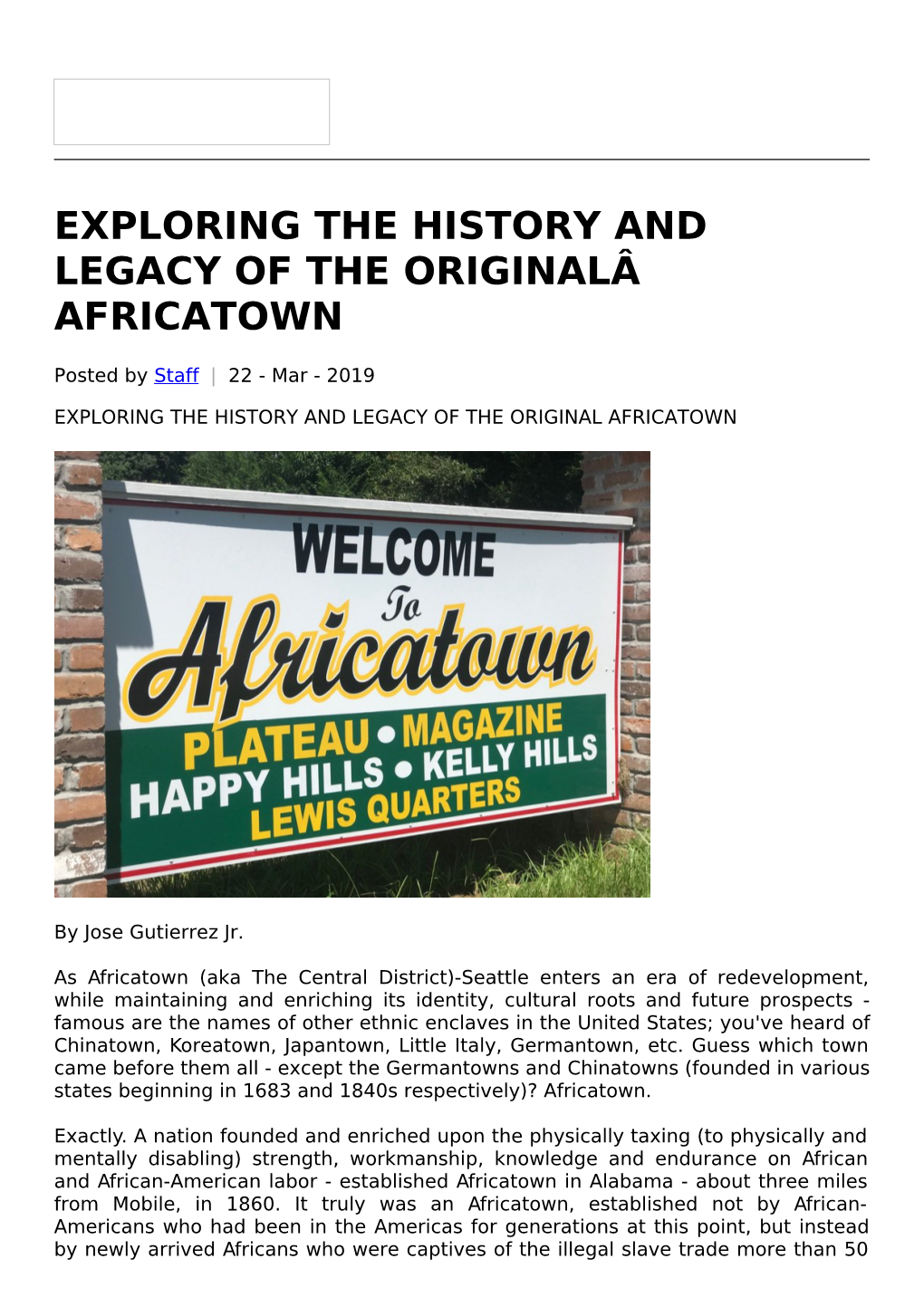 Exploring the History and Legacy of the Originalâ Africatown