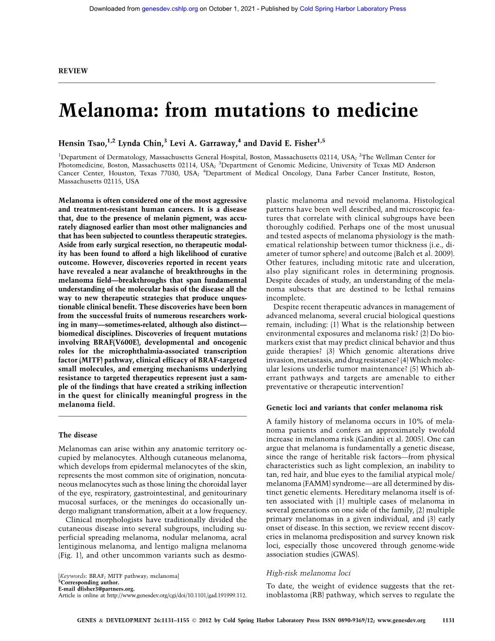 Melanoma: from Mutations to Medicine