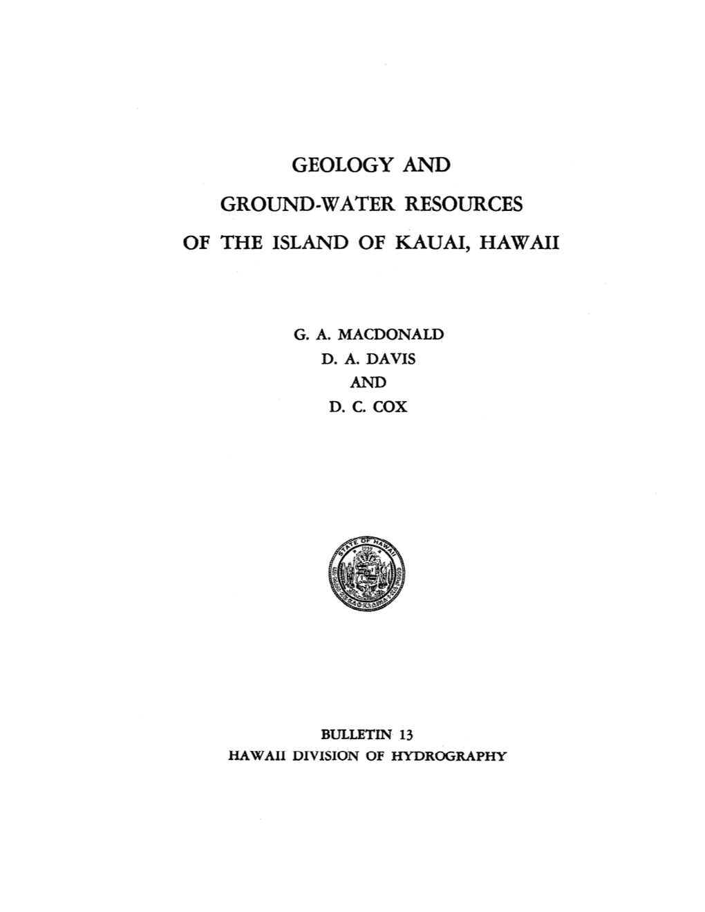 Geology and Ground-Water Resources of the Island of Kauai, Hawaii