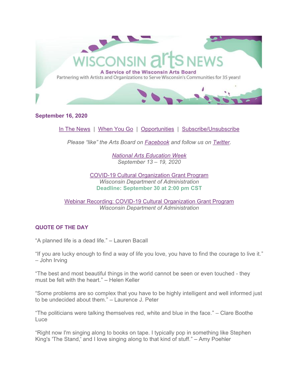 WAB Wisconsin Arts News