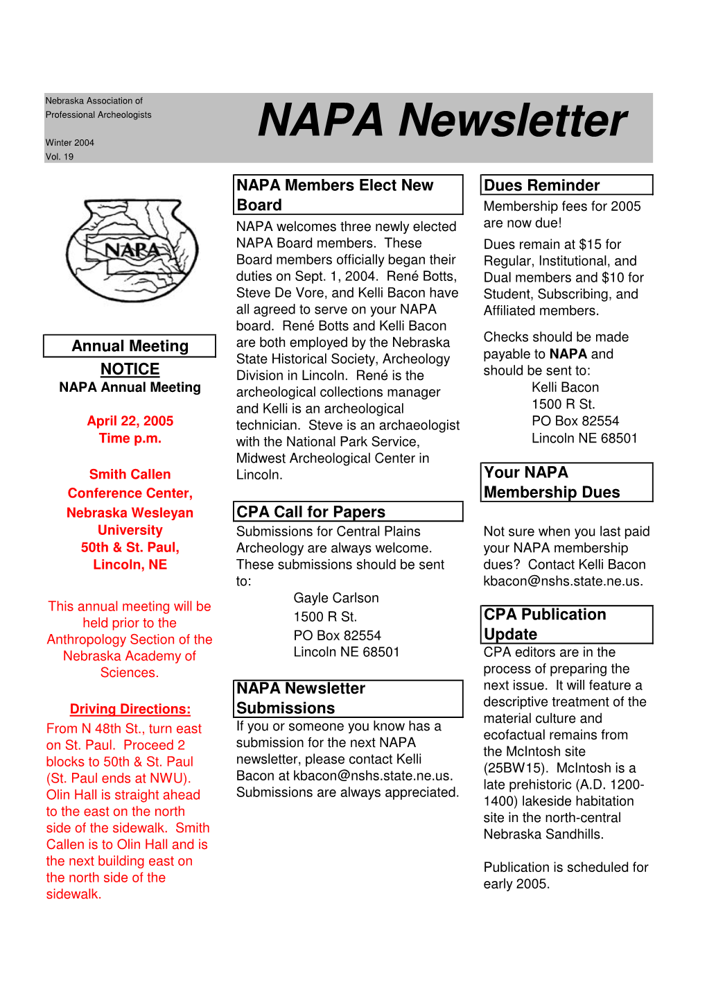 NAPA Newsletter Winter 2004 Vol