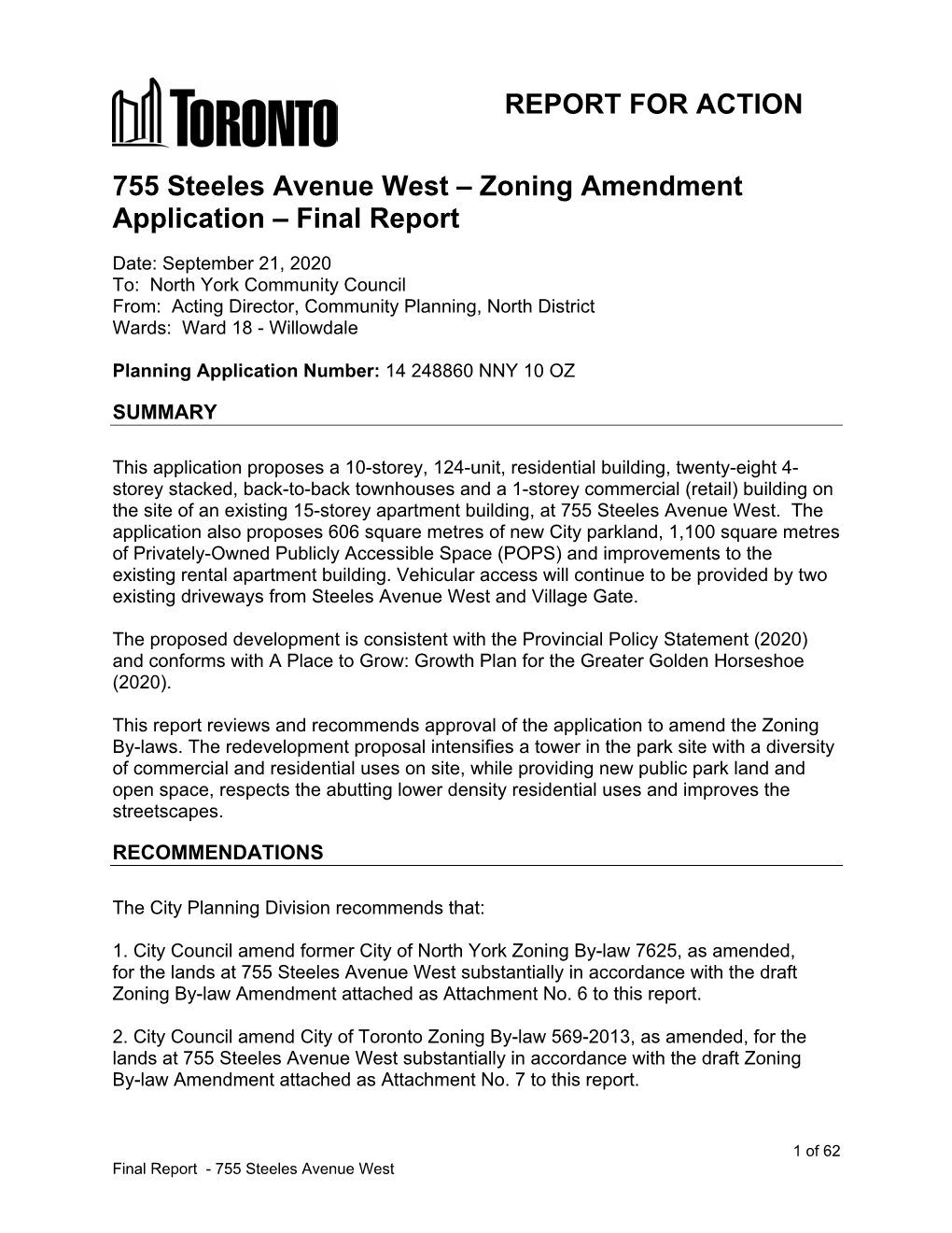 REPORT for ACTION 755 Steeles Avenue West – Zoning Amendment