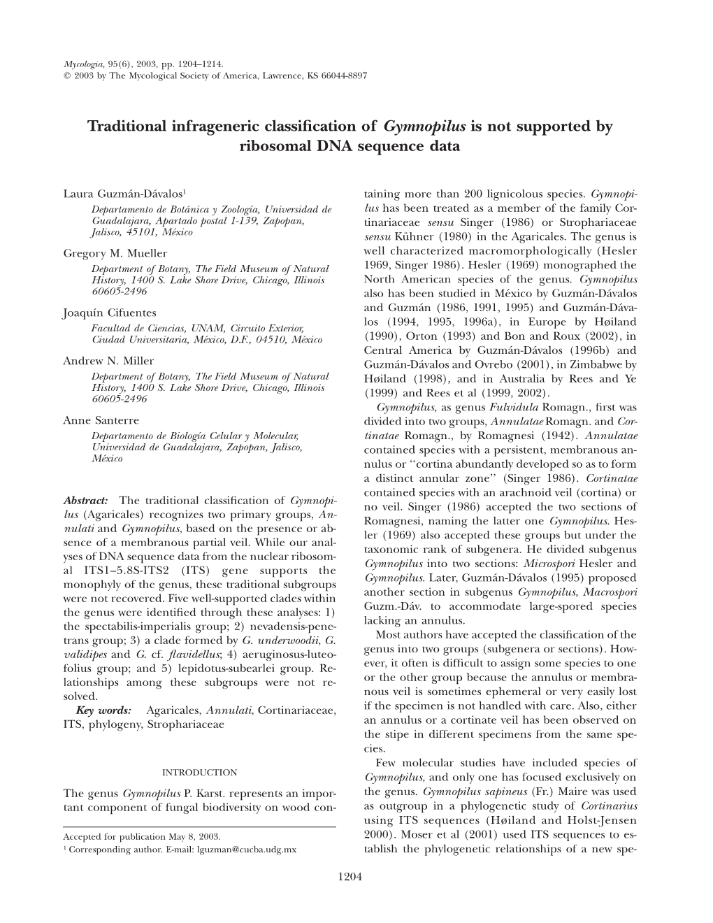 Traditional Infrageneric Classification Of