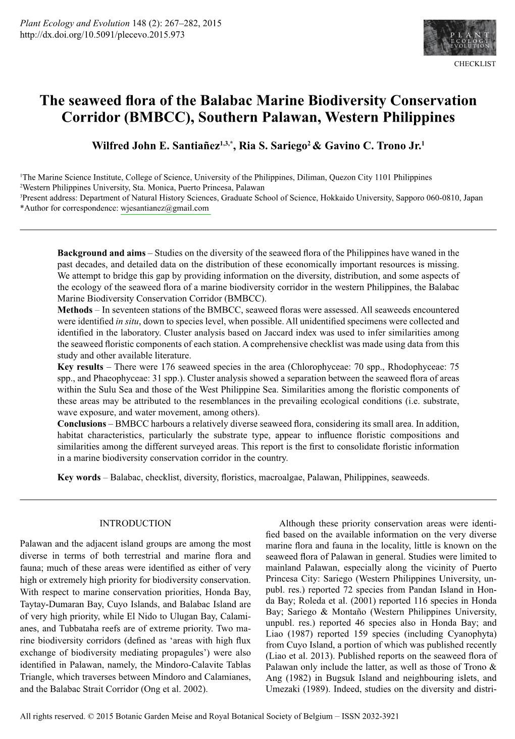 The Seaweed Flora of the Balabac Marine Biodiversity Conservation Corridor (BMBCC), Southern Palawan, Western Philippines
