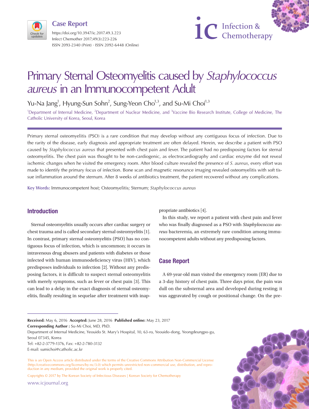 Primary Sternal Osteomyelitis Caused by Staphylococcus Aureusin An