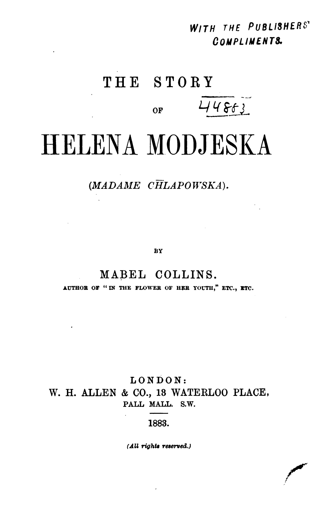 The Story of Helena Modjeska