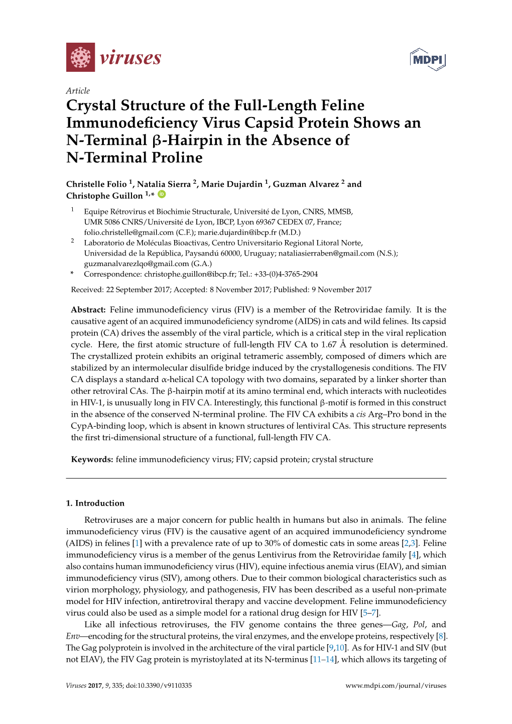 Crystal Structure of the Full-Length Feline Immunodeficiency Virus Capsid Protein Shows an N-Terminal