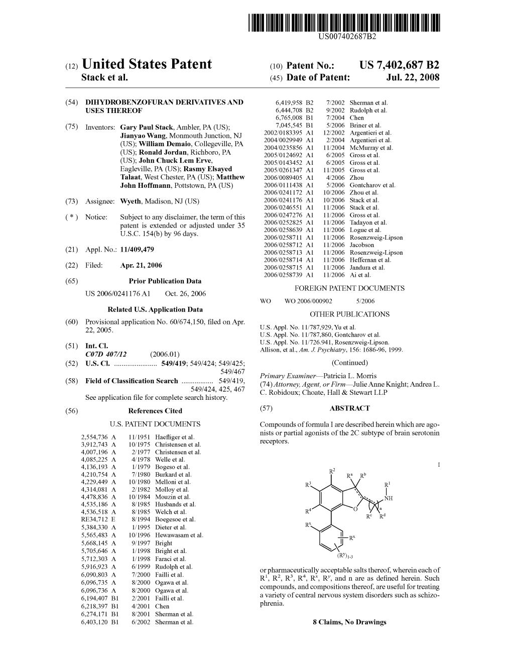 (12) United States Patent (10) Patent No.: US 7.402,687 B2 Stack Et Al