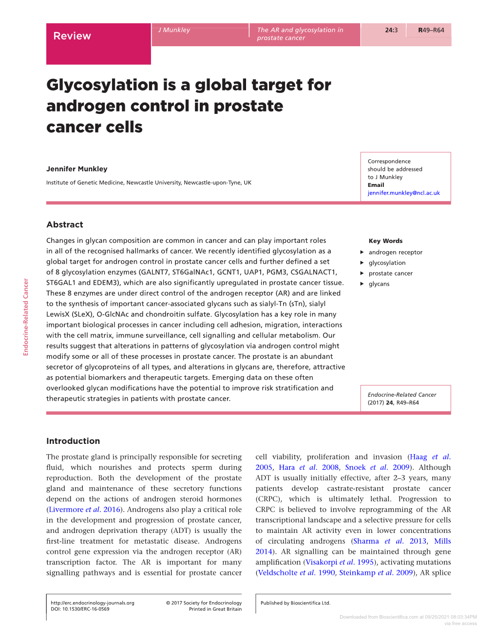 Glycosylation Is a Global Target for Androgen Control in Prostate Cancer Cells