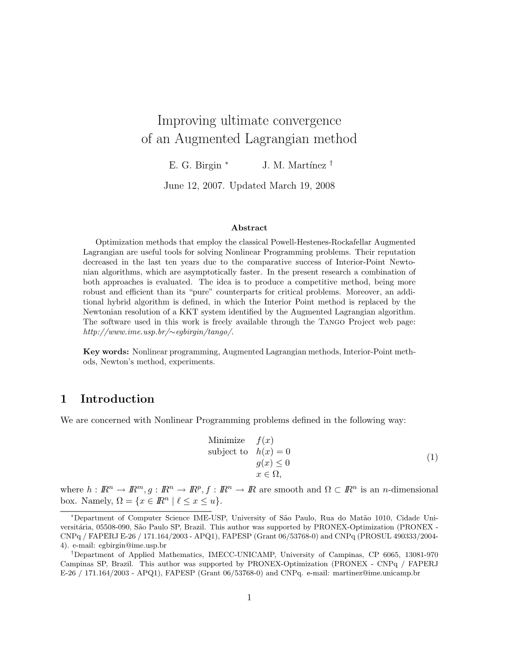 Improving Ultimate Convergence of an Augmented Lagrangian Method