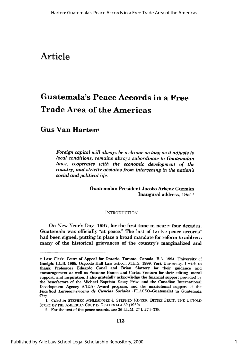 Guatemala's Peace Accords in a Free Trade Area of the Americas