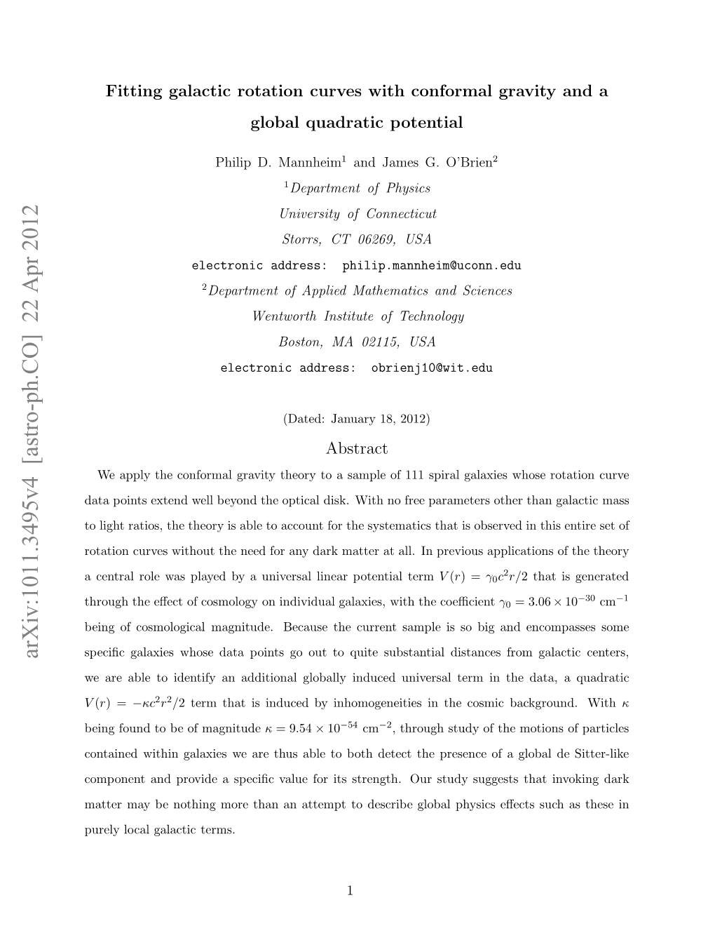 Arxiv:1011.3495V4 [Astro-Ph.CO] 22 Apr 2012 Atrmyb Ohn Oeta Natmtt Ecieglobal Describe to Terms