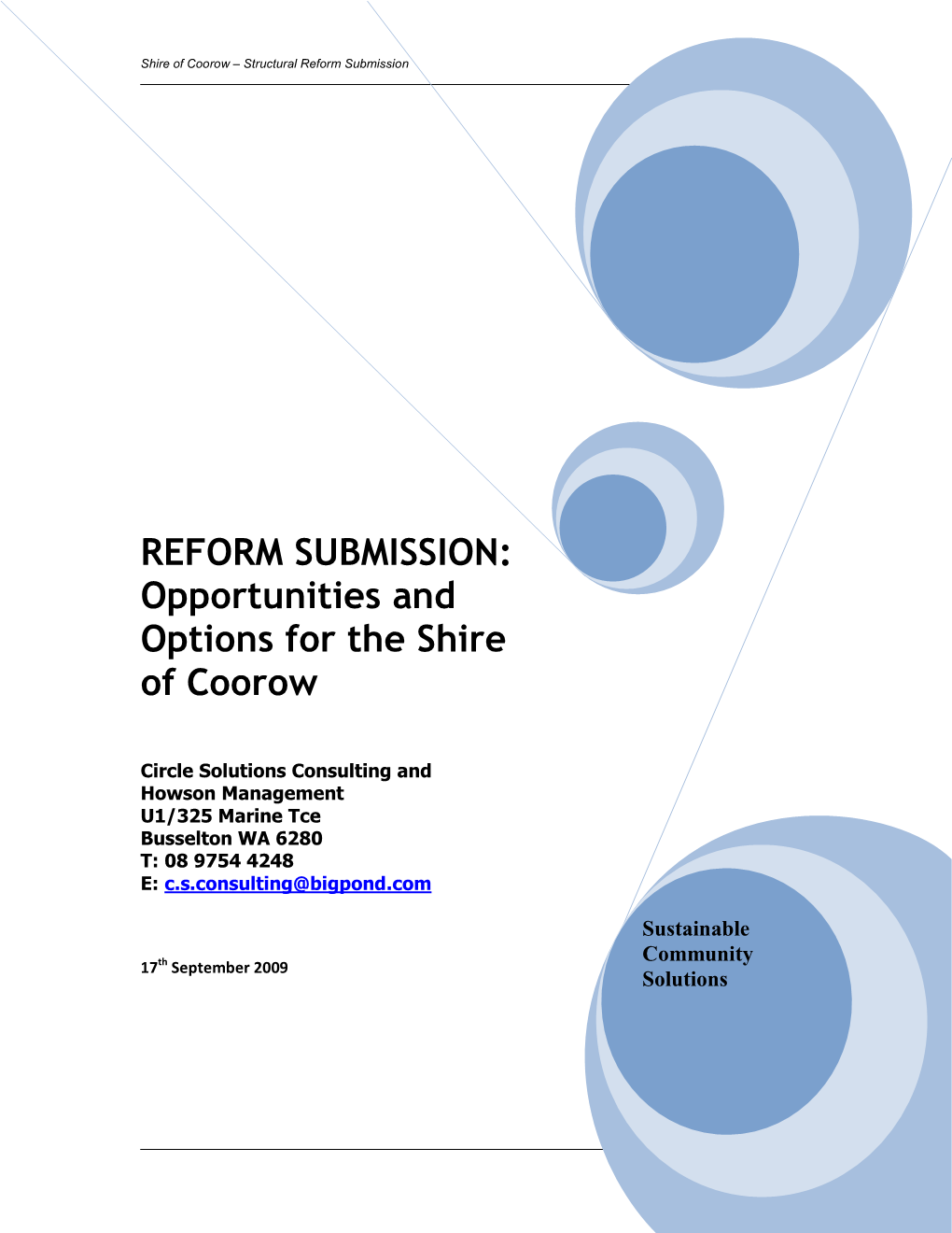 REFORM SUBMISSION: Opportunities and Options for the Shire of Coorow