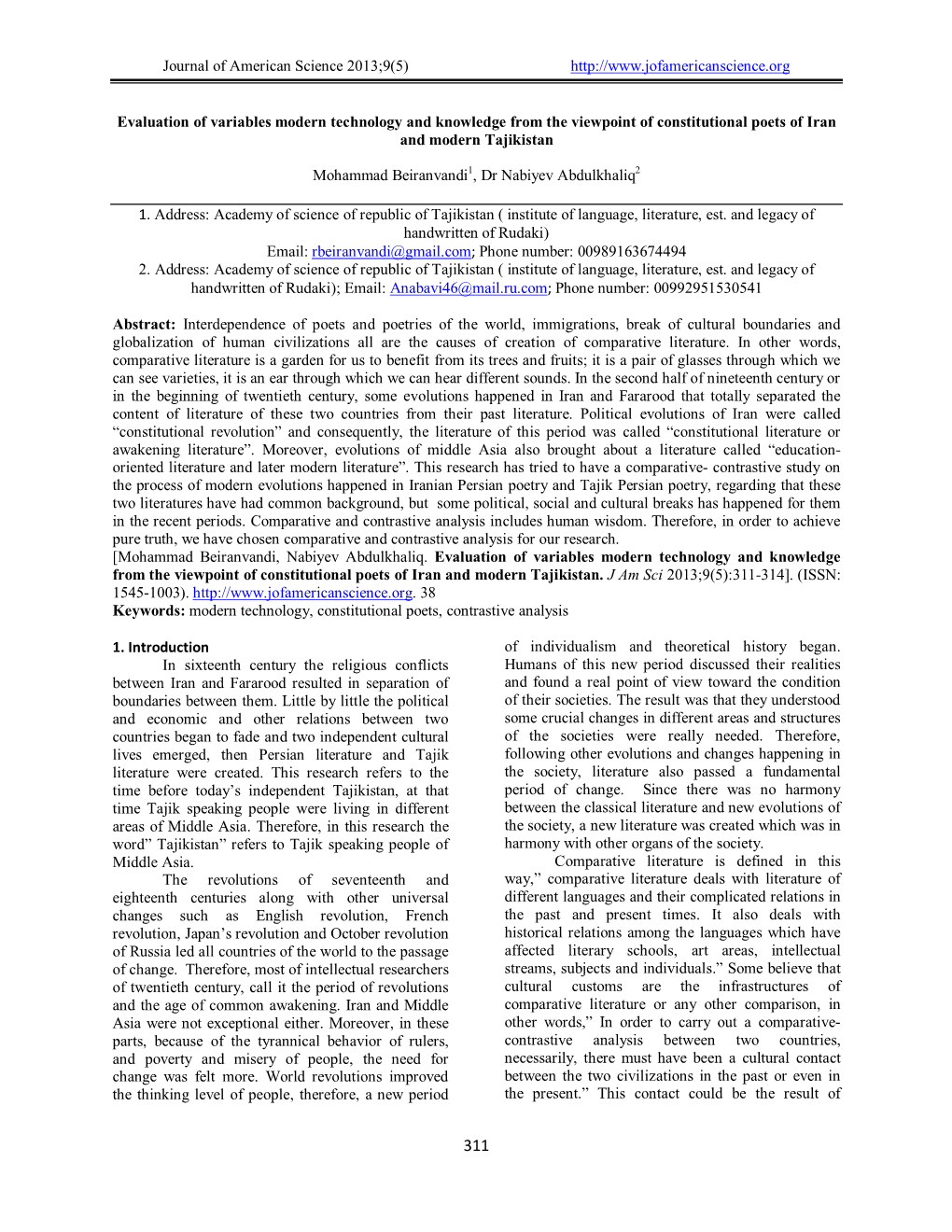 Journal of American Science 2013;9(5)