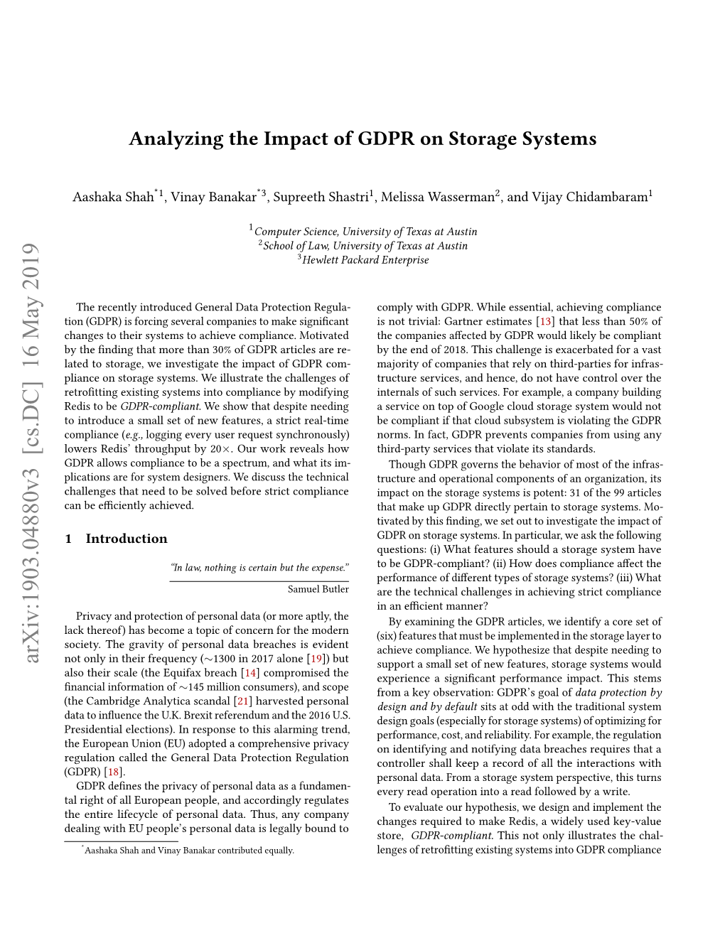 Analyzing the Impact of GDPR on Storage Systems