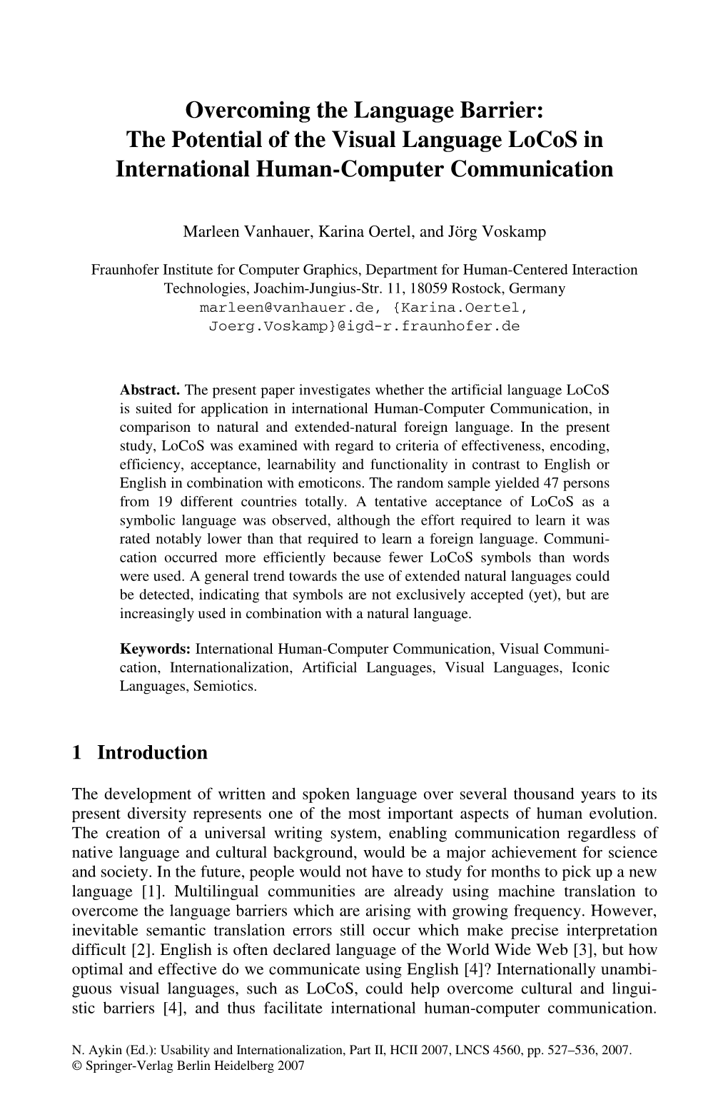 The Potential of the Visual Language Locos in International Human-Computer Communication