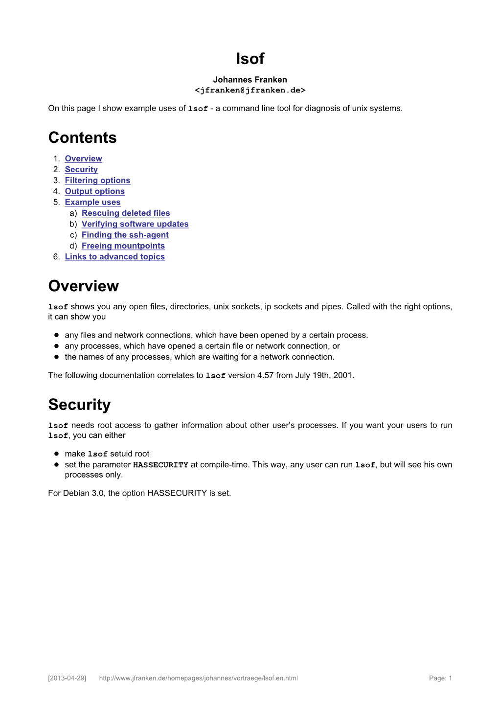 Lsof Contents Overview Security