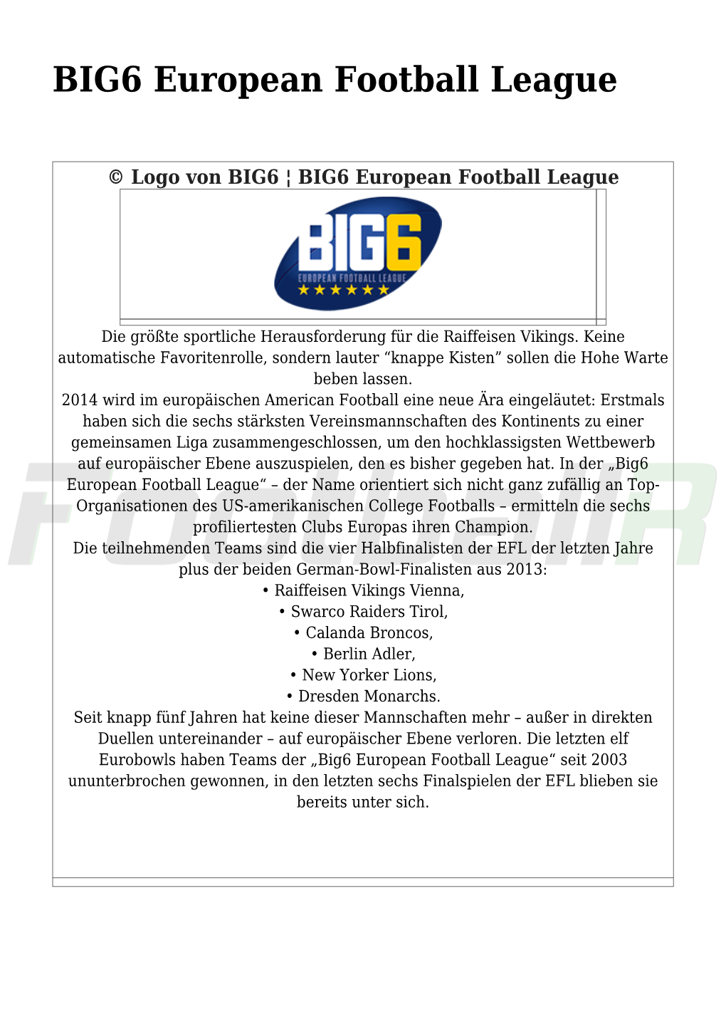 BIG6 European Football League