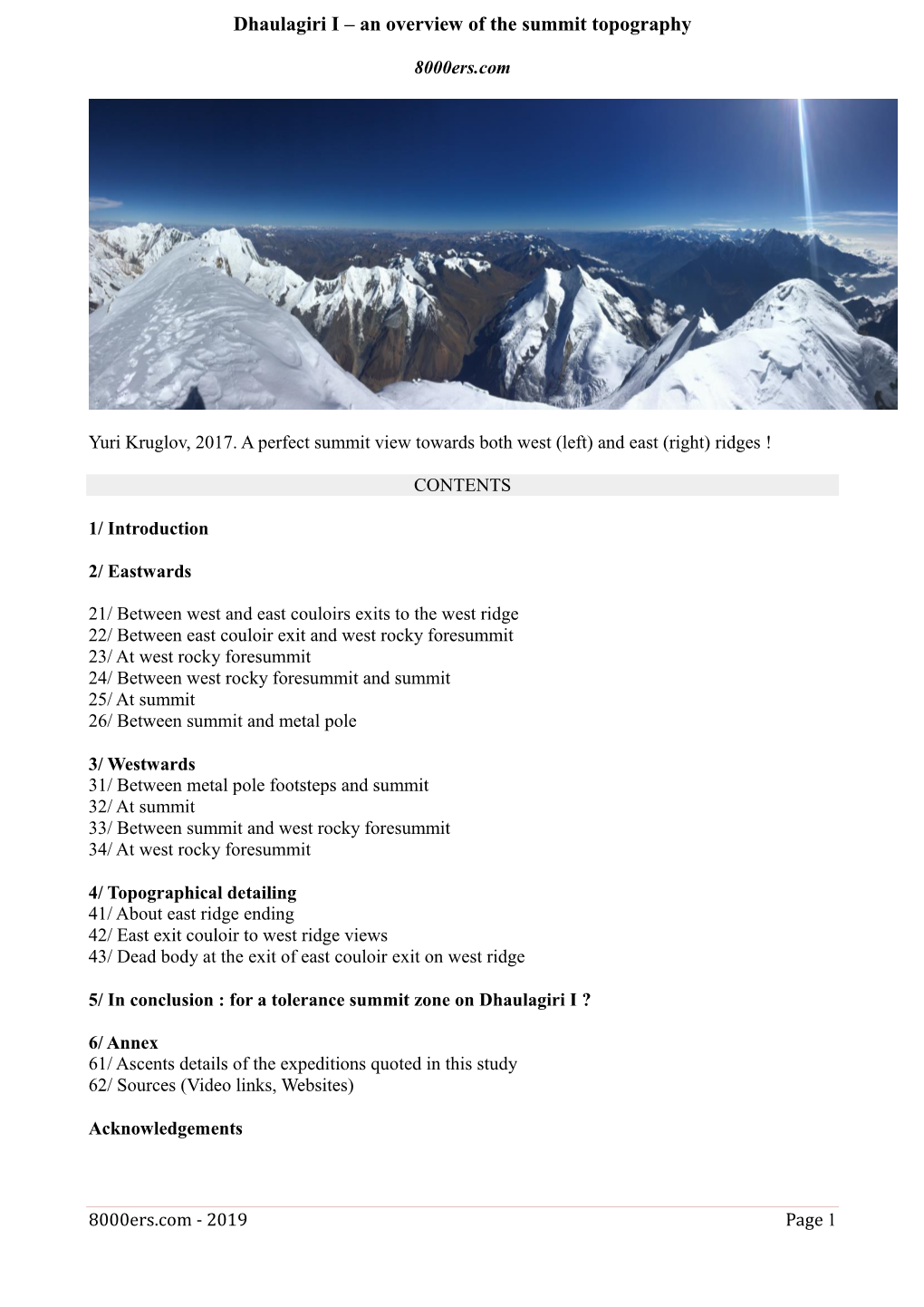 Dhaulagiri I – an Overview of the Summit Topography