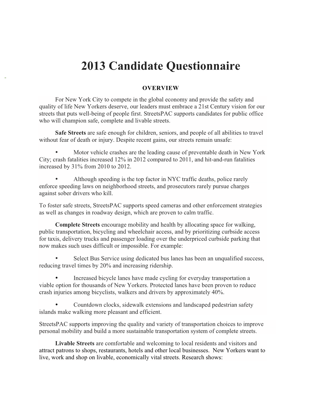 2013 Candidate Questionnaire